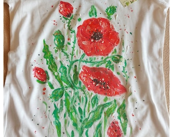 Hand-Painted Poppies T-Shirt: Original Floral Art Top