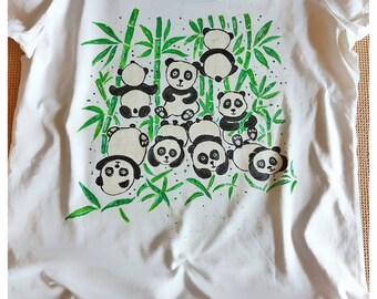 Hand-Painted Panda T-Shirt: Women's Cotton Top