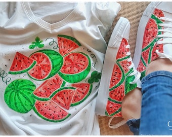 Hand-Painted Watermelon T-shirt: Unique Summer Top