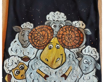 Ram, Sheeps Hand-Painted T-shirt, Doodle Ram and Sheeps Man T-Shirt,Zodiac Sign Ram Gift , Hand-Painted Man Zodiac Ram T-Shirt