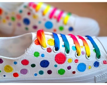Hand-Painted Canvas Shoes: Colorful Dots Sneakers