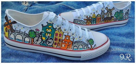 Amsterdam Sneakers Hand-painted Travel Art Shoes Etsy