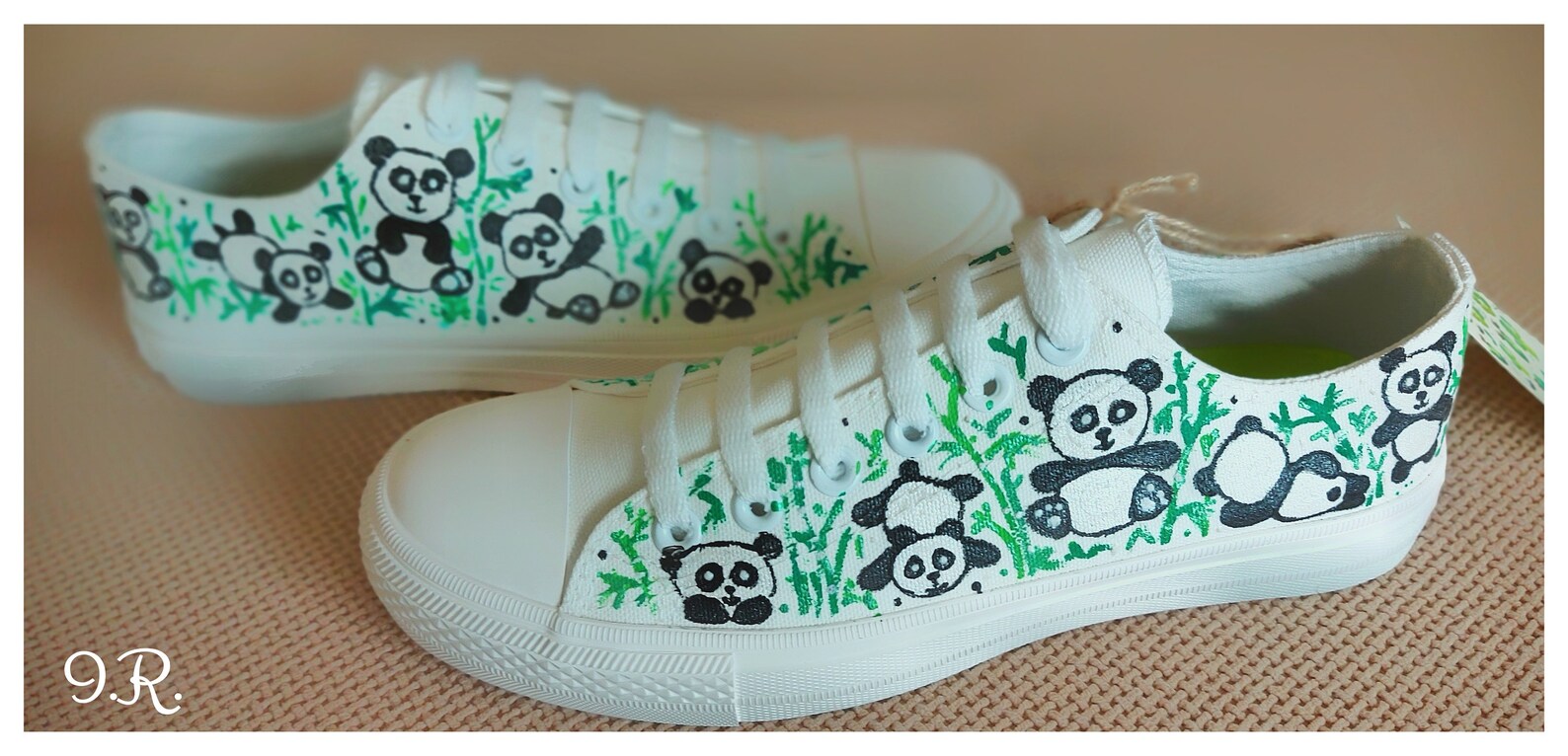 Pandas Sneakers Handpainted Pandas Shoes Handpainted Etsy