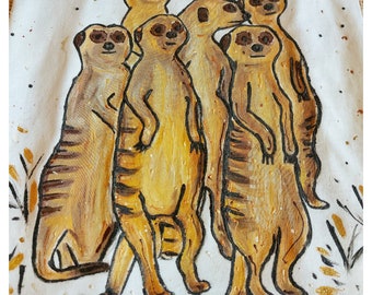 Hand-Painted T-shirt, Meerkats Top, Suricats T-Shirt, Meerkats T-Shirt, Hand Painted Top