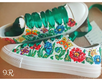 Hand-Painted Floral Butterfly Sneakers: Custom Canvas Shoes