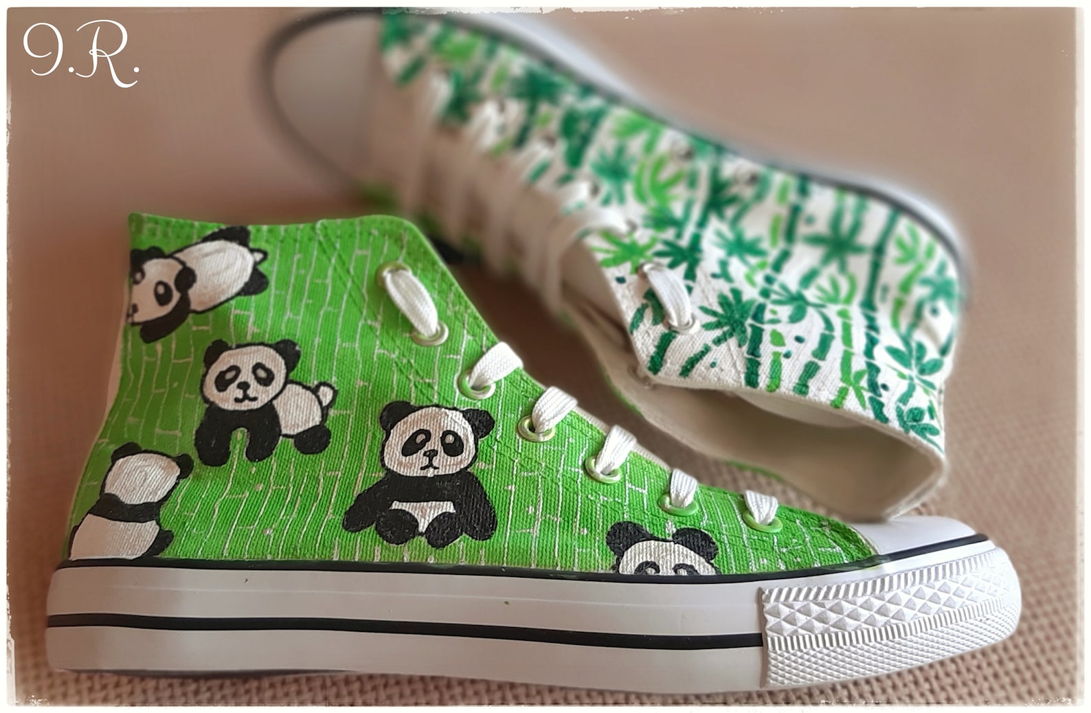 Pandas Sneakers Handpainted Shoes Pandasbamboo Shoes Etsy UK