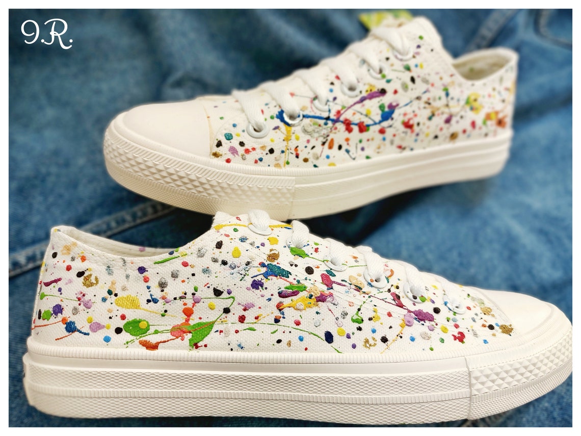 Colorful Splash Sneakers Handpainted Shoes Splash Shoes Etsy