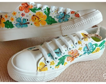 Hand-Painted Floral Sneakers: Custom Canvas Shoes