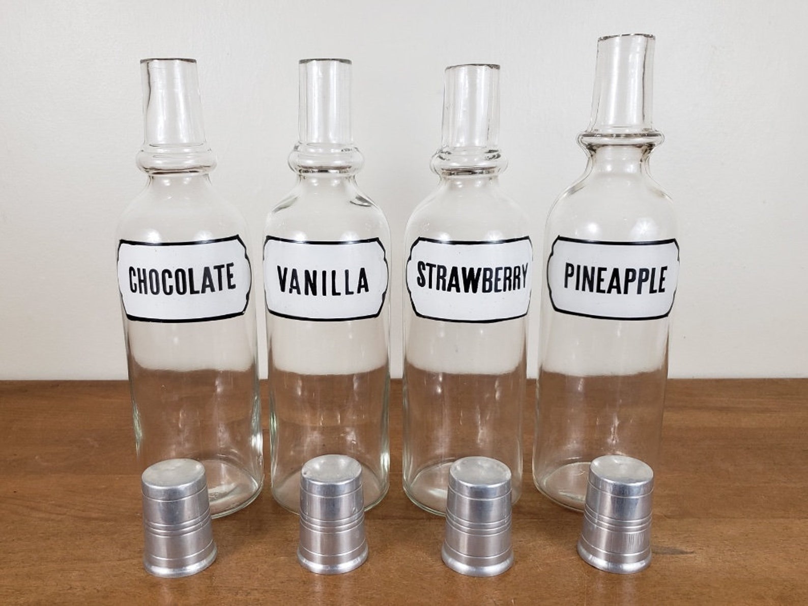 1950's Set of 4 Soda Fountain Glass Syrup 12 Bottles Etsy