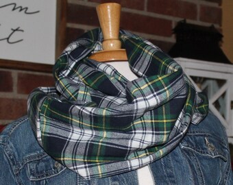 Scotch Plaid Flannel Double Wrap Infinity Scarf. Blue and Gold Plaid Scarf. Winter Fashion. Neutral Scarf. Notre Dame. Fighting Irish