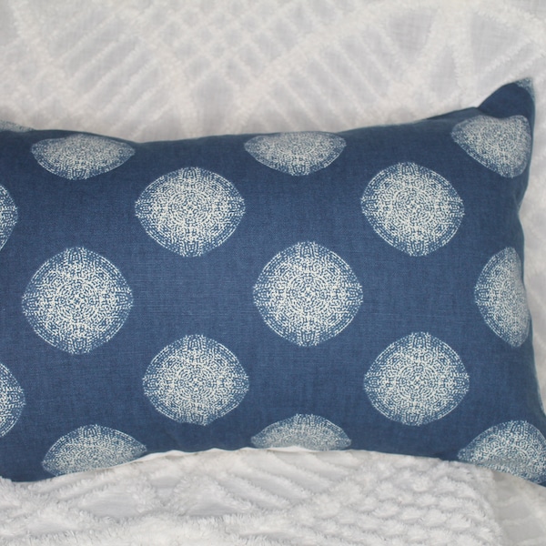 Blue and White Lumbar Pillow Cover. Nate Berkus Designer Fabric. Circle Design. Home Office Decor. Boho Decor. Cottage Decor. Nursery decor