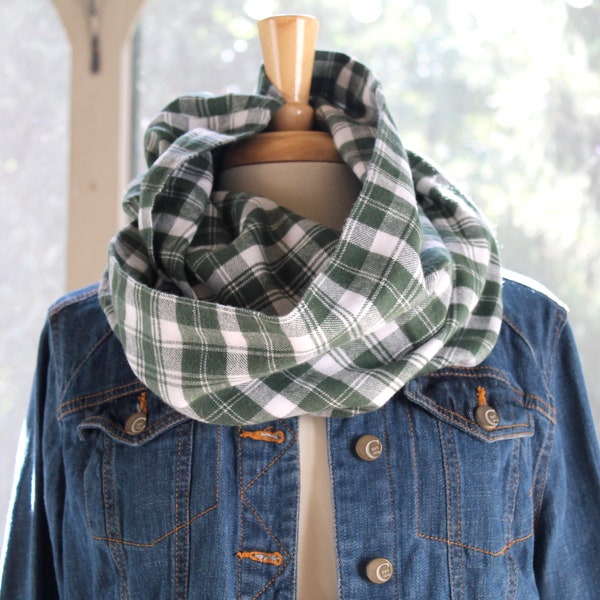 Green Plaid Flannel Scarf.  White Plaid Flannel Infinity Scarf. Ohio University Scarf. OU Bobcats Football. Michigan State Scarf. Spartans