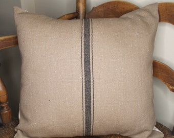 Black stripe grain sack fabric pillow cover. Farmhouse decor. Modern decor. Contemporary decor. Home office decor.