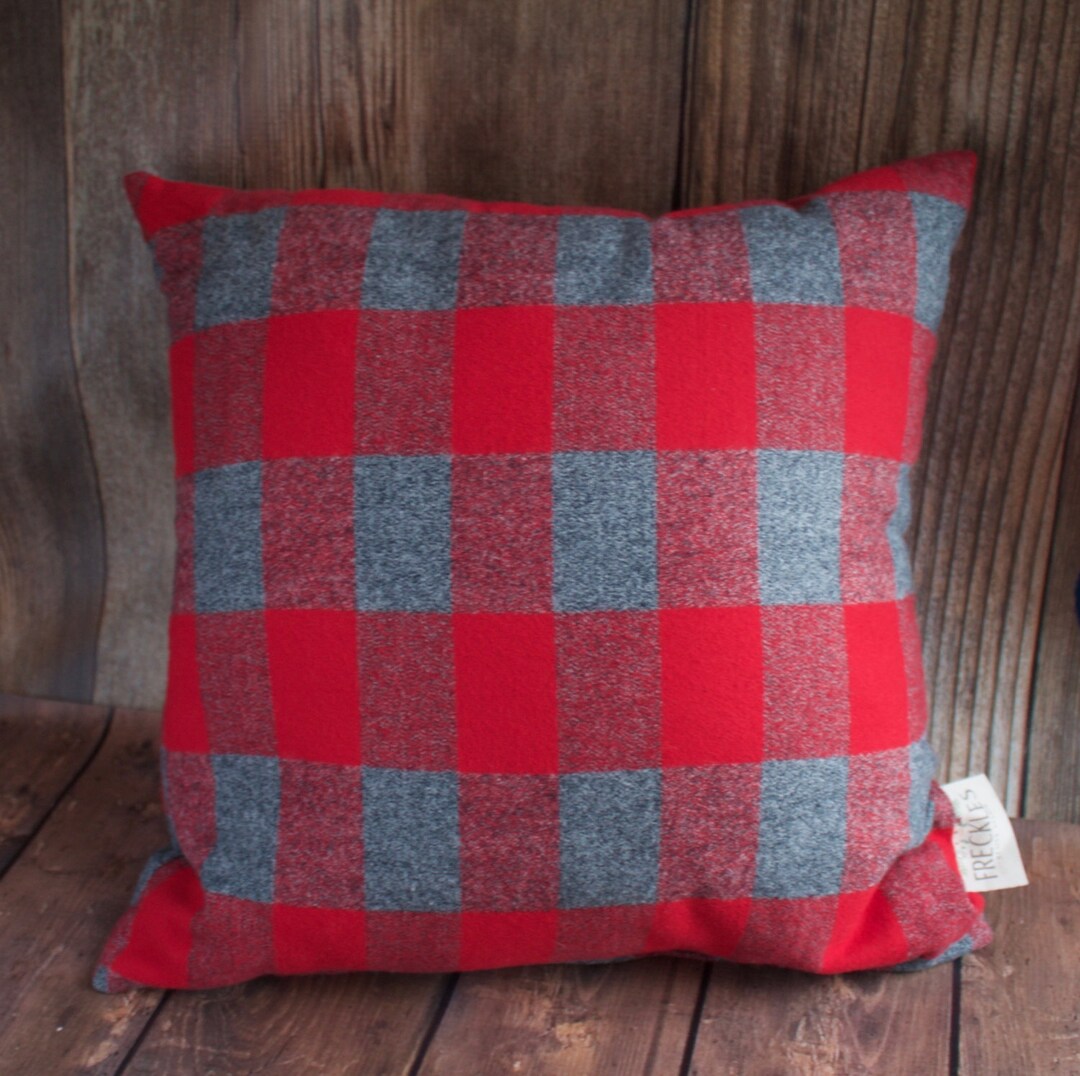 Red and Grey Plaid Pillow Cover. Buckeye Pillow. OSU Pillow. Etsy