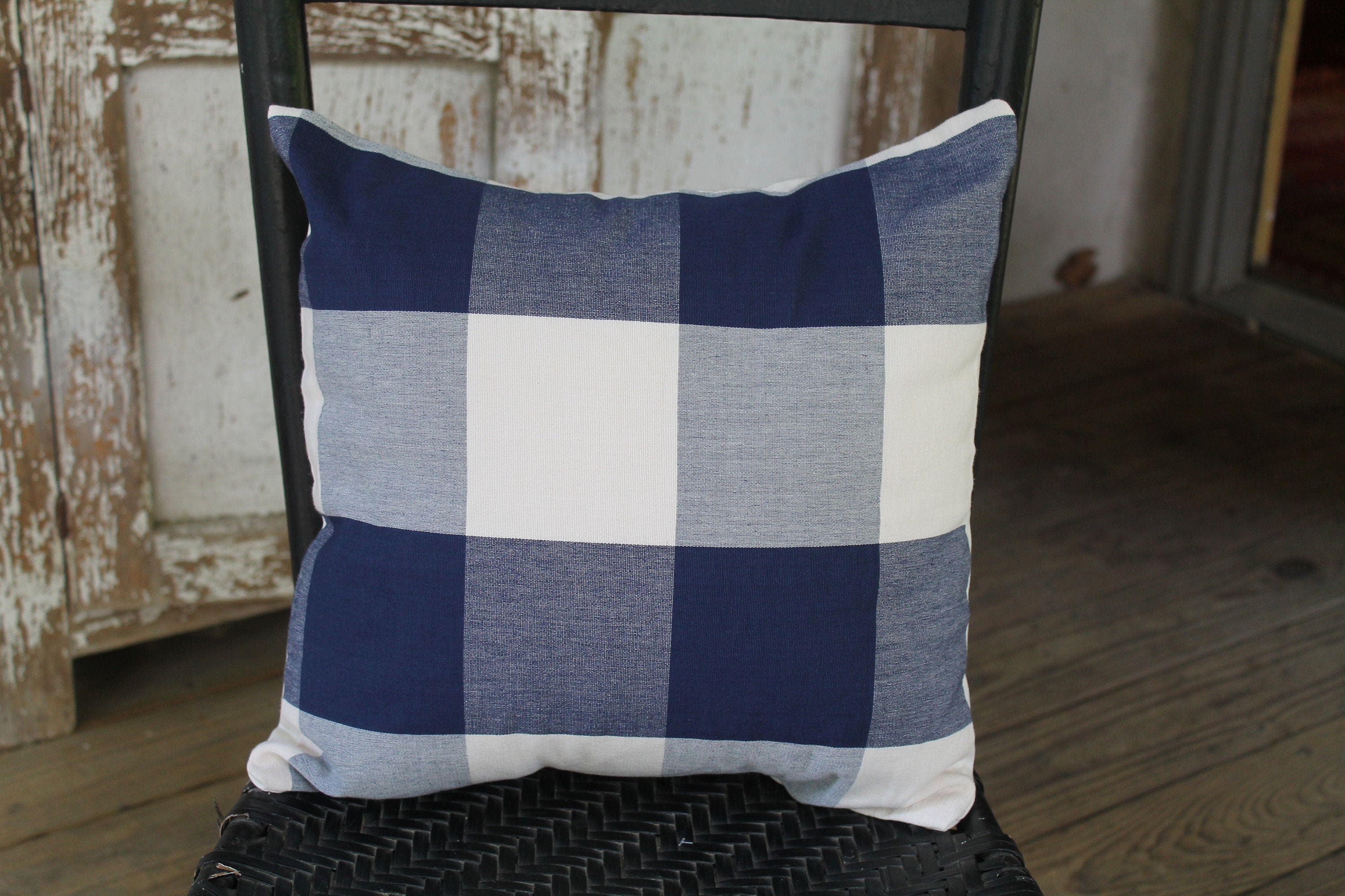 Blue Buffalo Check Pillow Cover Farmhouse Pillow Plaid Etsy