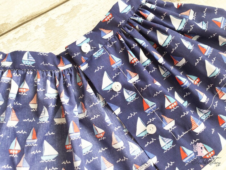 Nautical girls baby skirt Navy blue Children/'s skirt Boat print Bow skirt Gathered skirt Childrens clothes Handmade skirt from age 6 months