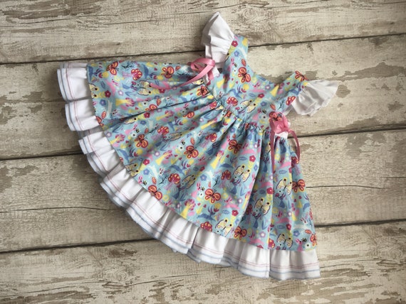 Children print cotton dress flutter sleeves ruffle pinafore | Etsy