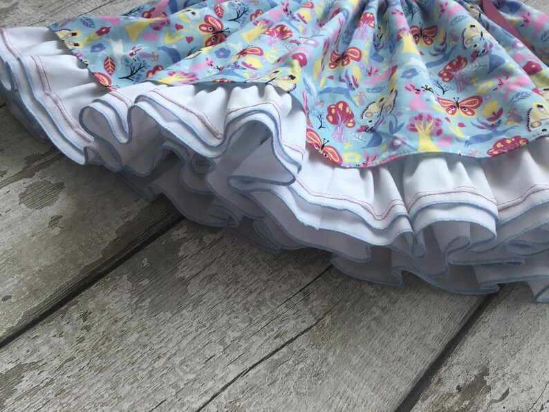 Children print cotton dress flutter sleeves ruffle pinafore dress blue printed dress girls toddler baby dress crossover dress easy fastening