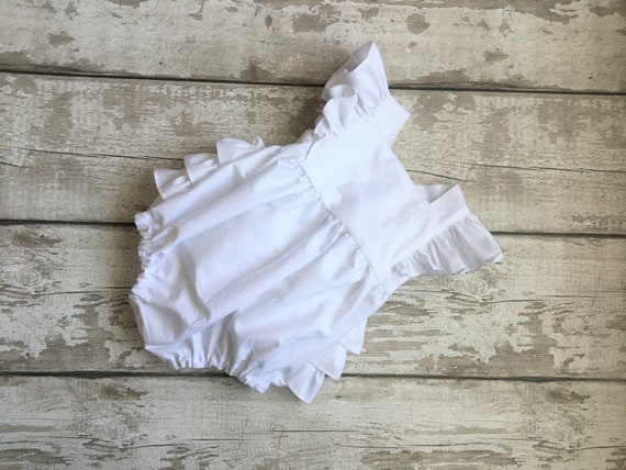 White ruffle romper baby Clearance