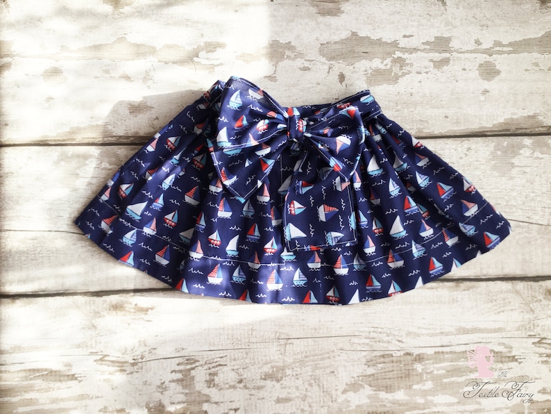 Nautical girls baby skirt Navy blue Children/'s skirt Boat print Bow skirt Gathered skirt Childrens clothes Handmade skirt from age 6 months