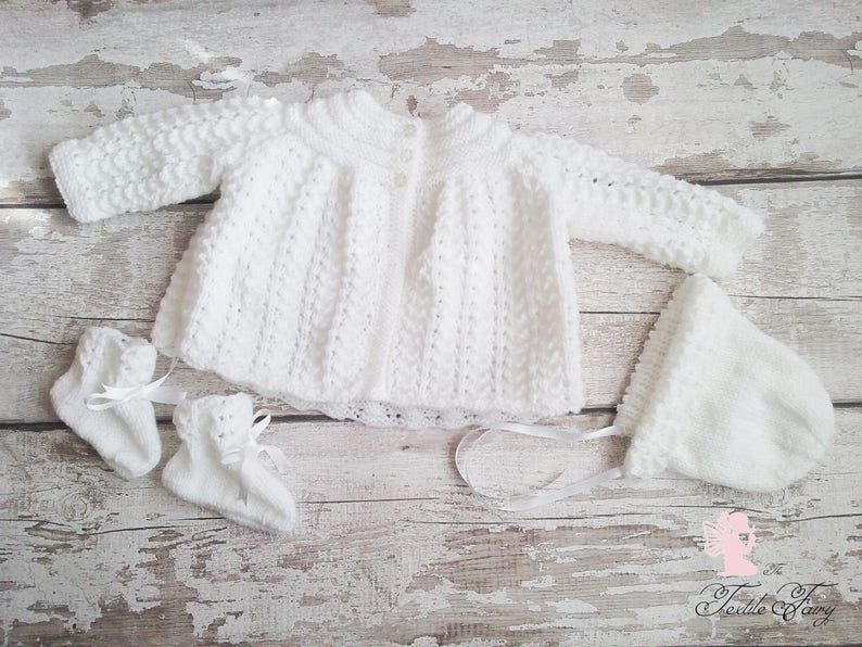 Baby knitwear set Baby Cardigan booties and hat Knitted baby Etsy
