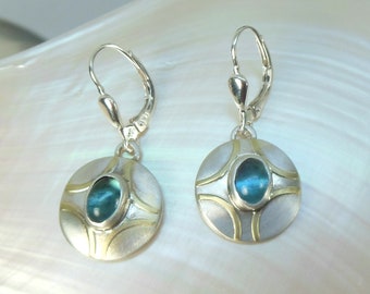 Hanging earrings with blue topaz are elegant and extraordinary