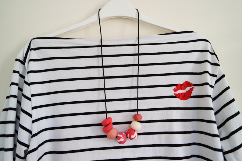 Handmade Beaded Polymer Clay Necklace Geometric Style Marble Effect Silicone Geometric Bead