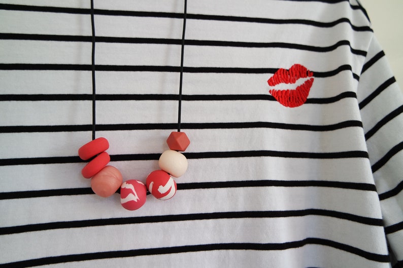 Handmade Beaded Polymer Clay Necklace Geometric Style Marble Effect Silicone Geometric Bead