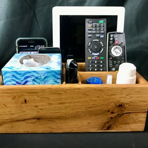 Remote control storage with tissue box cover Recycled White Oak hardwood size: 12 X 7 X 4 526-223