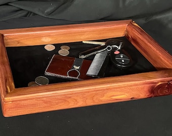 Handcrafted Cedar Valet Tray I Luxury Wooden Catchall Tray I Men's dresser organizerI Entryway Key Tray 12 x 8 x 1.75