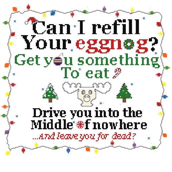 Eggnog cross stitch pattern, funny cross stitch, subversive, Christmas vacation, eddie, holiday, family, middle of nowhere