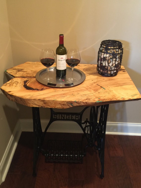 Live Edge Spalted Maple Table W Antique Singer Treadle