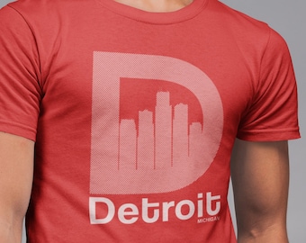 Detroit Skyline T-Shirt Michigan Souvenir Poly Cotton Blend Rebels Minimal Graphic Tee Unisex Style