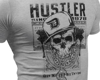 Detroit T-Shirts: Detroit Hustler Skull T-Shirt by Detroit Rebels Brand. 75+ Detroit-themed shirts, Great Michigan souvenir gift idea.