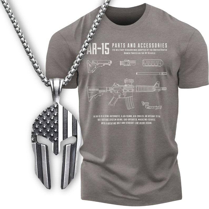 Gift Set for Men Ar 15 Workout Gym Shirt With Spartan Warrior Pendant ...