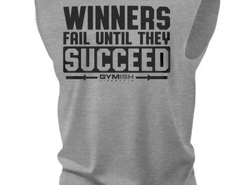 116. Winners Fail Funny Gym Muscle Tank Top for Men Sleeveless Workout Shirt