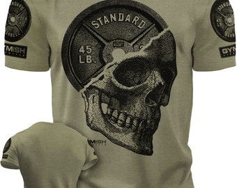 Skull Plate Gym Shirt, Work Out Deadlift Skull T-Shirt for Men