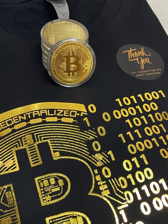 Ripple Cardano Litecoin Bitcoin and Ethereum T-Shirts with Gold Plated Bitcoin Ethereum Coin For Crypto Currency Traders Investors Miners