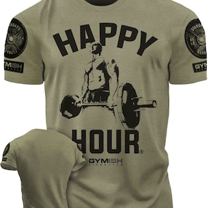Workout Crossfit T-Shirt for Men Happy Hour CrossFit Weightlifting Funny Gym Tshirt