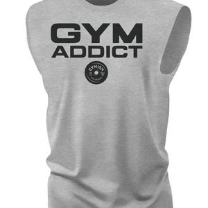 040. GYM ADDICT Funny Workout Muscle Tank Top for Men