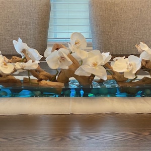 Real-touch orchid floral arrangement in rectangular glass planter