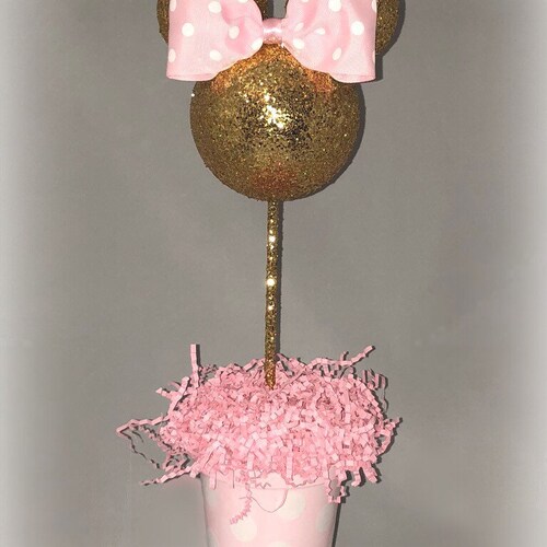 Pink and Gold Glitter Minnie Mouse Inspired Centerpiece Etsy