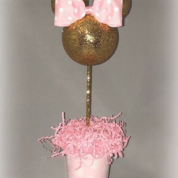 Pink and Gold Glitter Minnie Mouse inspired Centerpiece, Minnie Birthday, Minnie party decoration, Minnie baby shower