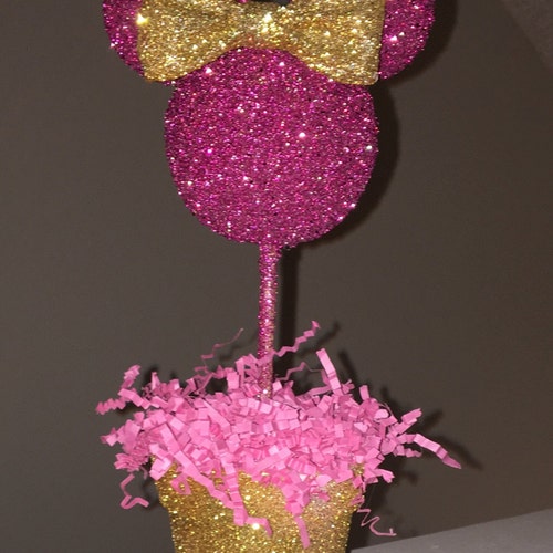 Pink and Gold Glitter Minnie Mouse Inspired Centerpiece Etsy