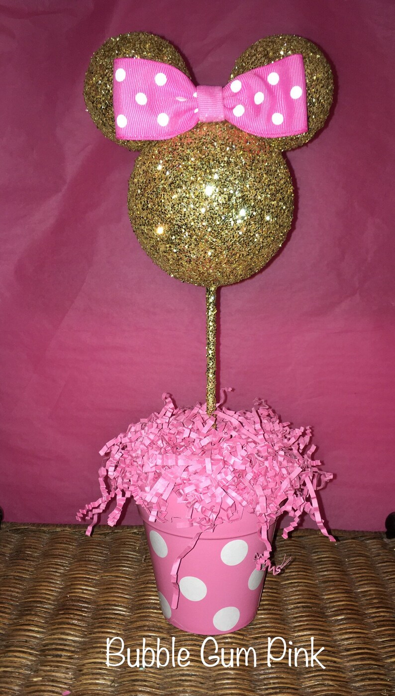 Pink and Gold Glitter Minnie Mouse Inspired Centerpiece Etsy