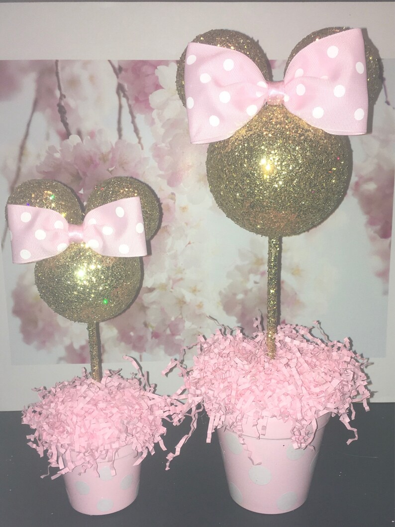 Pink and Gold Glitter Minnie Mouse Inspired Centerpiece Etsy