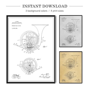 French Horn Patent Poster – Vintage Blueprint Music Art Print