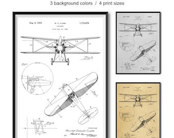 Vintage Airplane Patent Print, Aircraft Blueprint, Airplane Decor