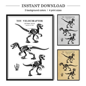 Velociraptor Dinosaur Patent Print – Dinosaur Wall Art for Boys Room