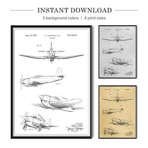 Vintage Airplane Patent Print, Aircraft Blueprint, Airplane Decor